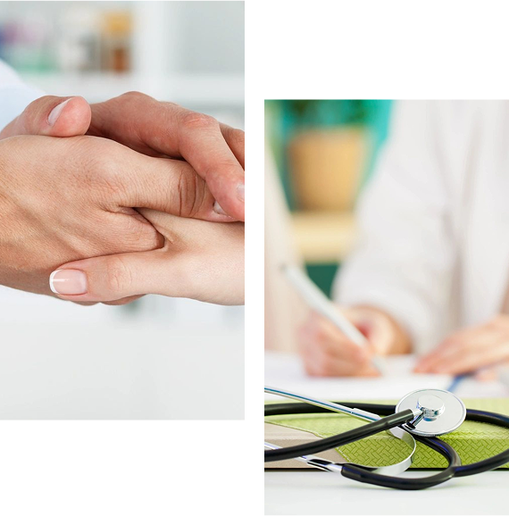 A healthcare professional holding a patient's hand, showing care and support.